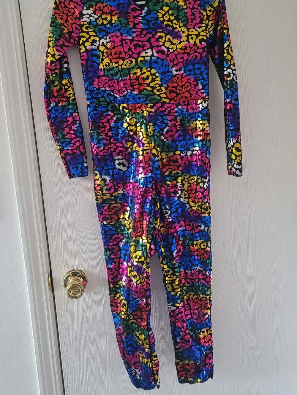 Kid UNISEX Wild Cat Rainbow Foil Leopard Halloween Costume Jumpsuit Size 8